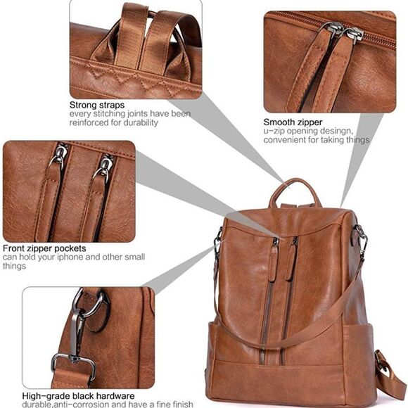 OLYE Leather Backpack for Women-Brush-off Vintage main image 4